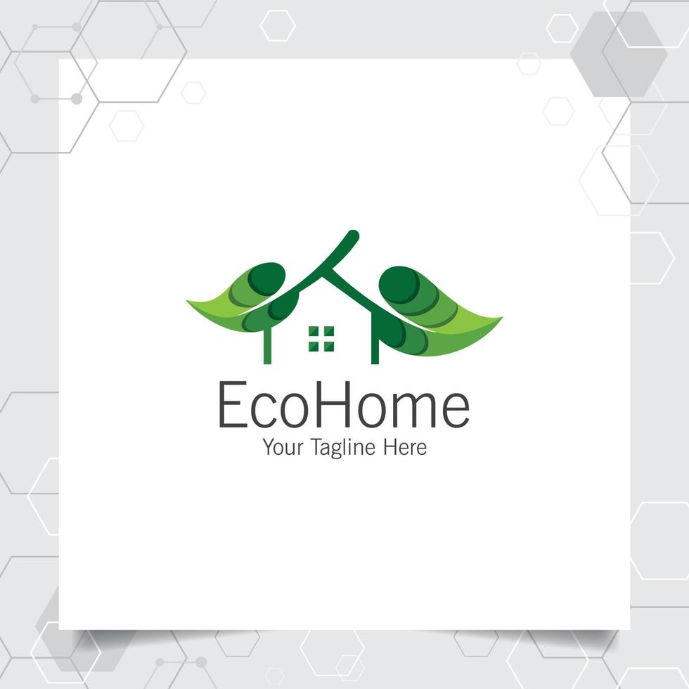 vector de diseño de logotipo de casa verde con concepto de ilustración de icono de hogar y hoja para bienes raíces, propiedad, residencia e hipoteca.