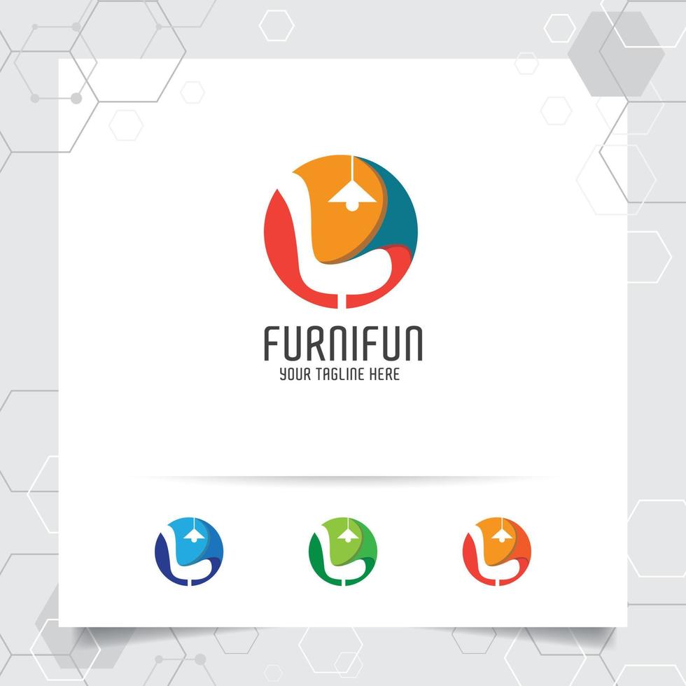 Furniture logo design vector with a negative space chair sofa icon illustration for home furnishing, interior architecture and gallery.
