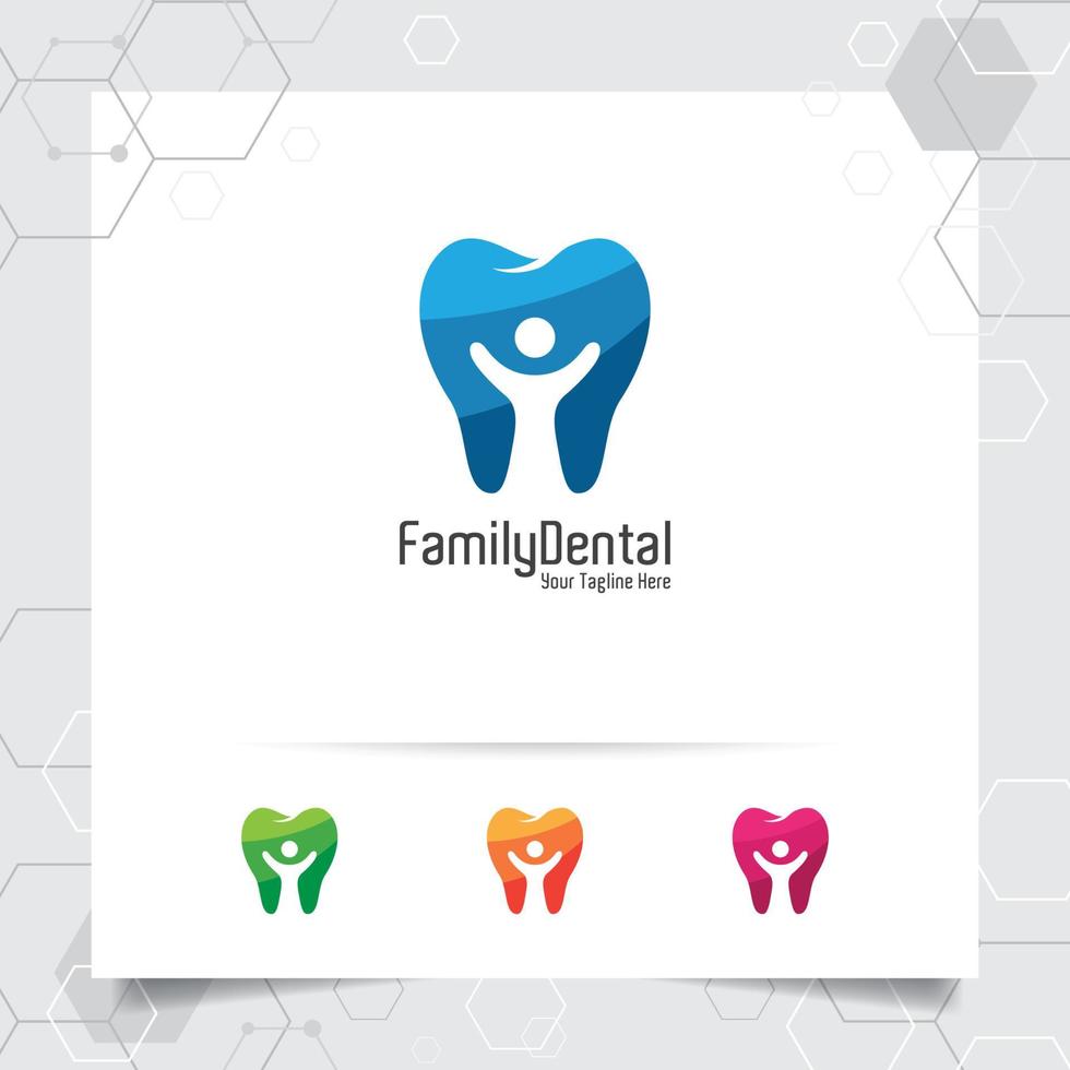 Dental logo dentist vector design with concept of people and tooth icon . Dental care for hospital, doctor, clinic, and health.