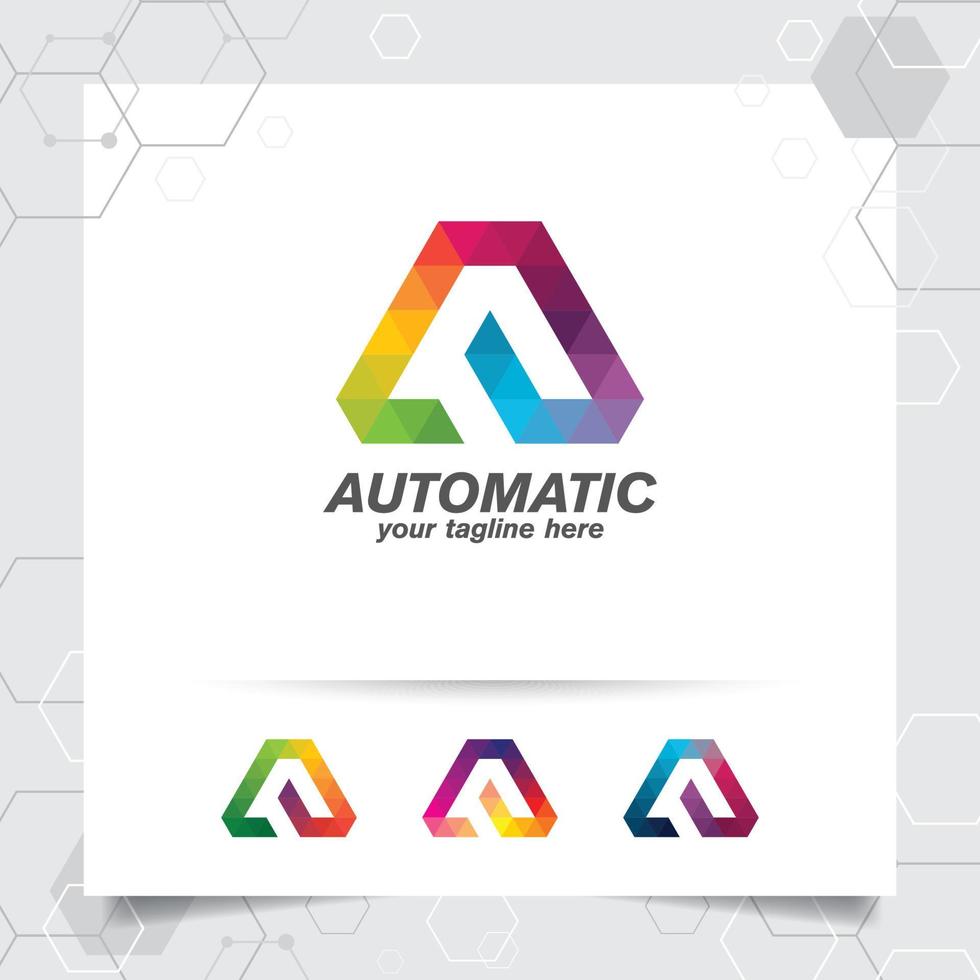 carta de vector de diseño de logotipo digital un concepto con píxel colorido moderno para tecnología, software, estudio, aplicación y negocios.