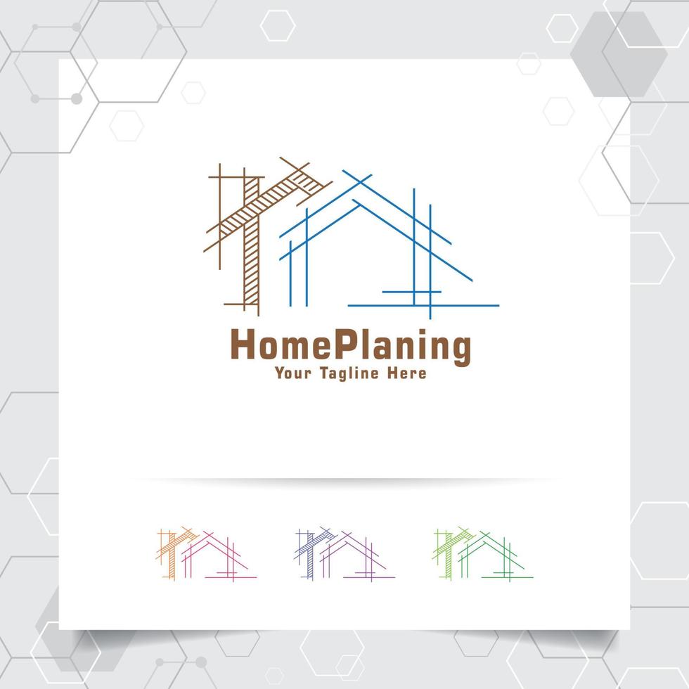 Architect construction logo design concept of architectural sketch of the house. Property logo icon for contractor and real estate. vector
