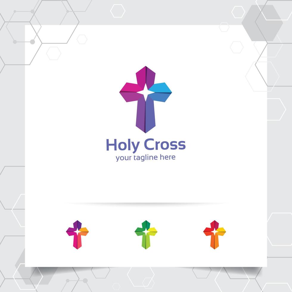 Christian cross logo design with the concept of religious symbol. Cross vector icon for church, baptism,