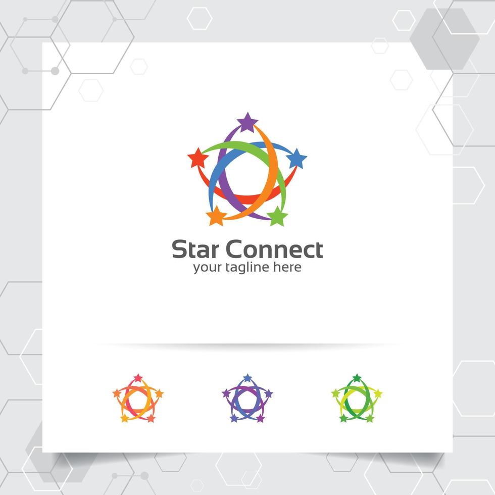 concepto de diseño de logotipo de estrella del símbolo de bucle conectado, logotipo de vector de estrella colorido utilizado para finanzas, contabilidad y consultoría.