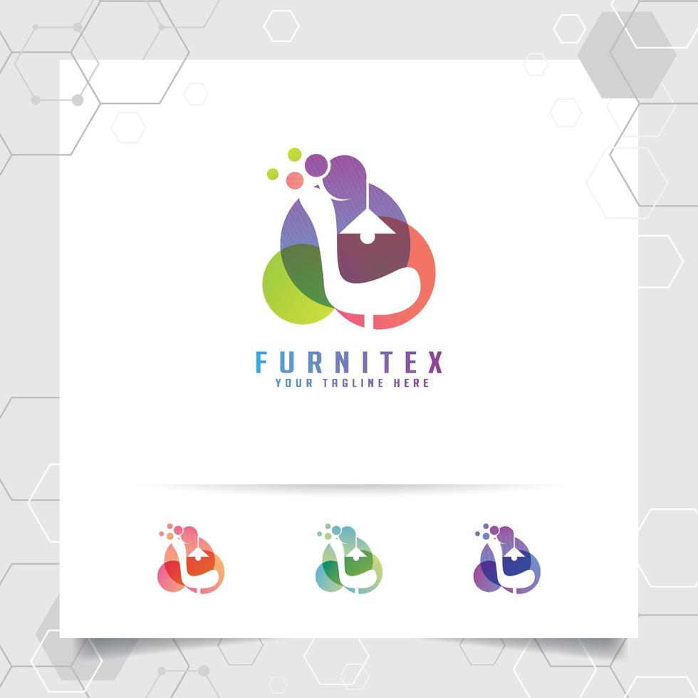 Furniture logo design vector with a negative space chair sofa icon illustration for home furnishing, interior architecture and gallery.