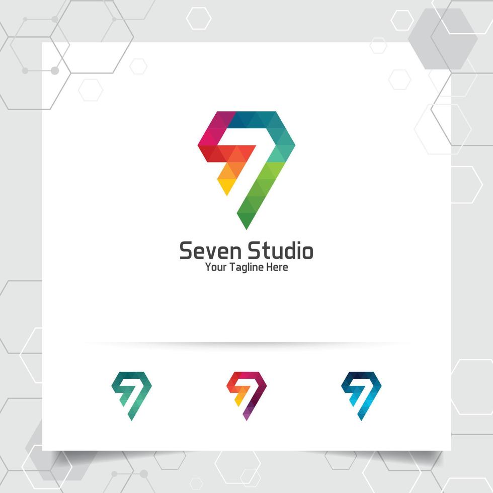 Abstract seven vector anniversary illustration with concept of digital pixel triangle birthday celebration, event, poster, invitation, and celebration.