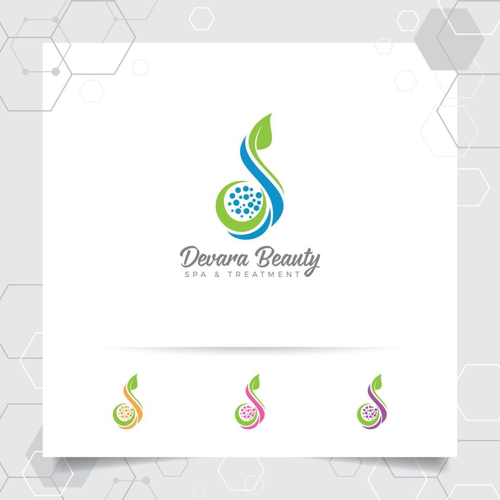 diseño vectorial del logotipo de belleza spa con concepto de naturaleza verde. logotipo de spa y tratamiento para clínica de belleza de salón. vector