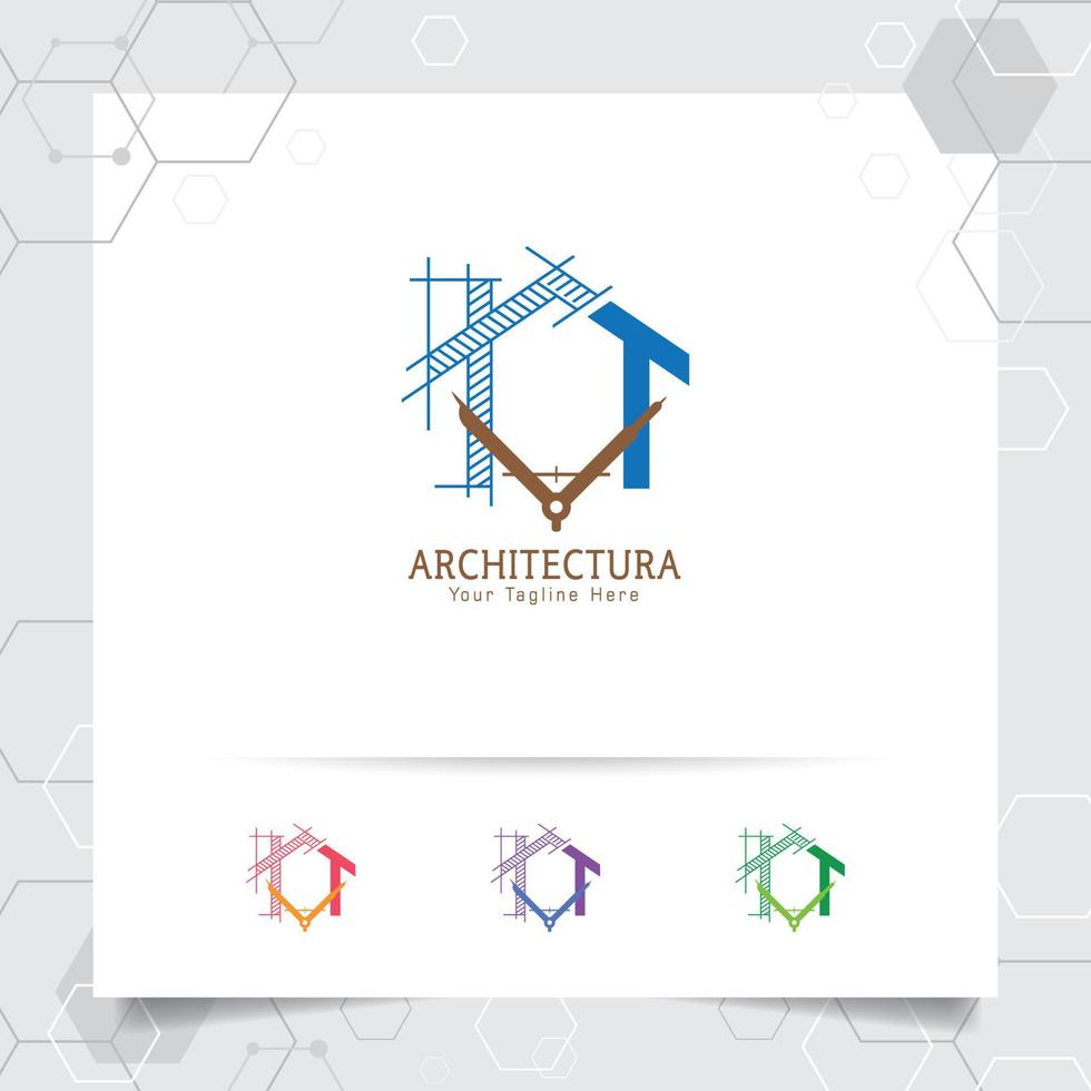 Architect construction logo design concept of architectural sketch of the house. Property logo icon for contractor and real estate. vector