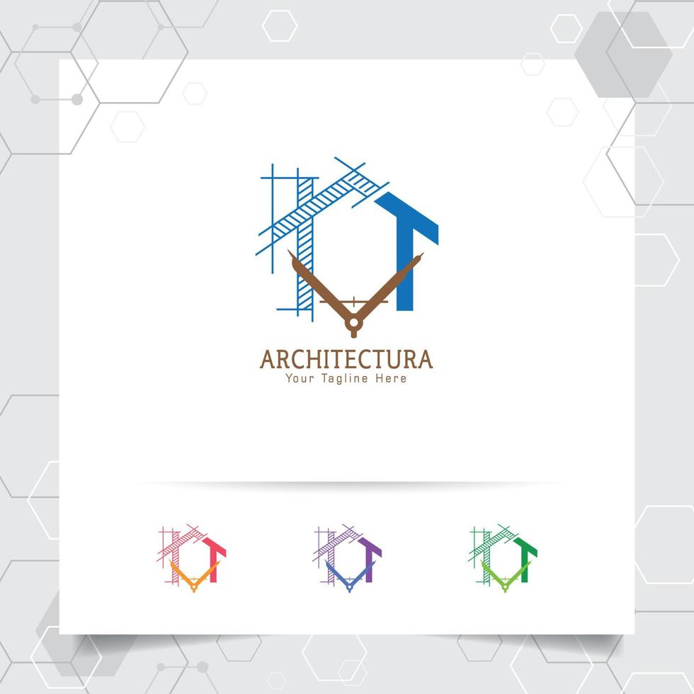 concepto de diseño del logotipo de la construcción del arquitecto del boceto arquitectónico de la casa. icono del logotipo de propiedad para contratistas y bienes raíces. vector