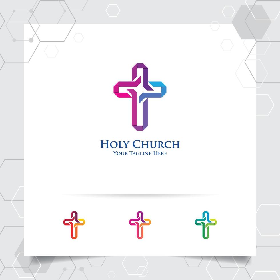 Christian cross logo design with the concept of religious symbol. Cross vector icon for church, baptism,