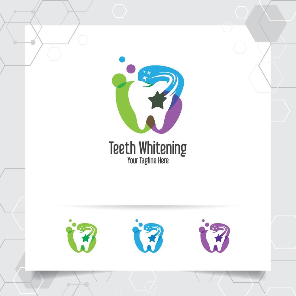 Dental logo dentist vector design with concept of star symbol and tooth icon . Dental care for hospital, doctor, clinic, and health.