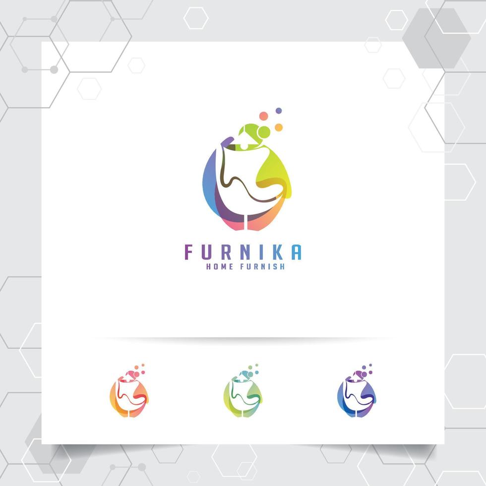 Furniture logo design vector with a negative space chair sofa icon illustration for home furnishing, interior architecture and gallery.