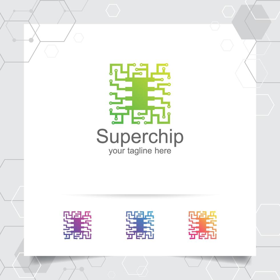 diseño de vector de logotipo digital de tecnología con concepto de icono de microchip para programador, comunidad tecnológica, software de aplicación e ingeniero.