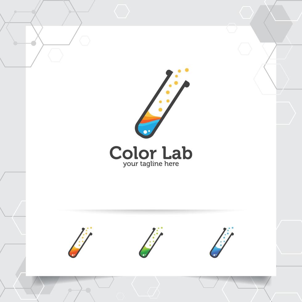 concepto de vector de diseño de logotipo de laboratorio o laboratorio de botella e ilustración de icono de fórmula química para científicos, investigación y prueba médica.