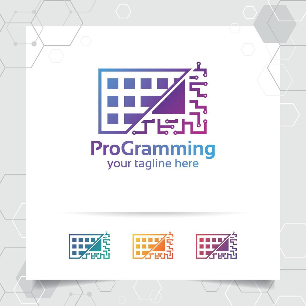 Digital coding logo vector design with concept of keyboard icon and programmer illustration for web development, UI, desktop application, and developer.