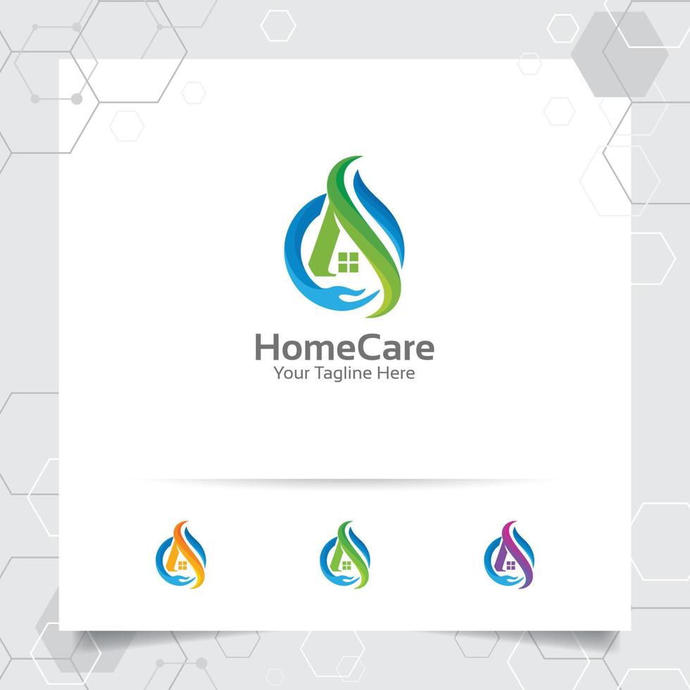 House home logo design concept of hand care vector window icon. Real estate and property logo for construction, contractor, architect, and rent house.