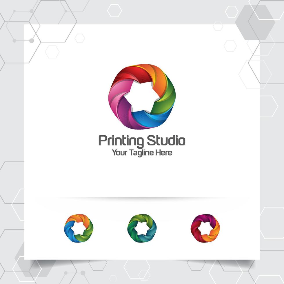 Colorful circle logo design with concept of 3D geometric circle . Abstract colorful vector element used for printing and technology.