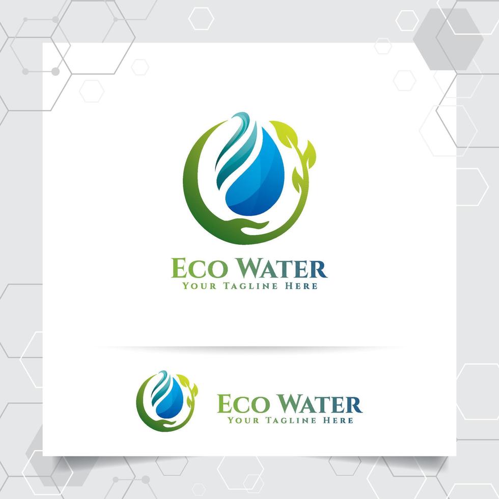 Drop water logo design with concept of droplet water icon with green ecology vector used for mineral water company and plumbing.