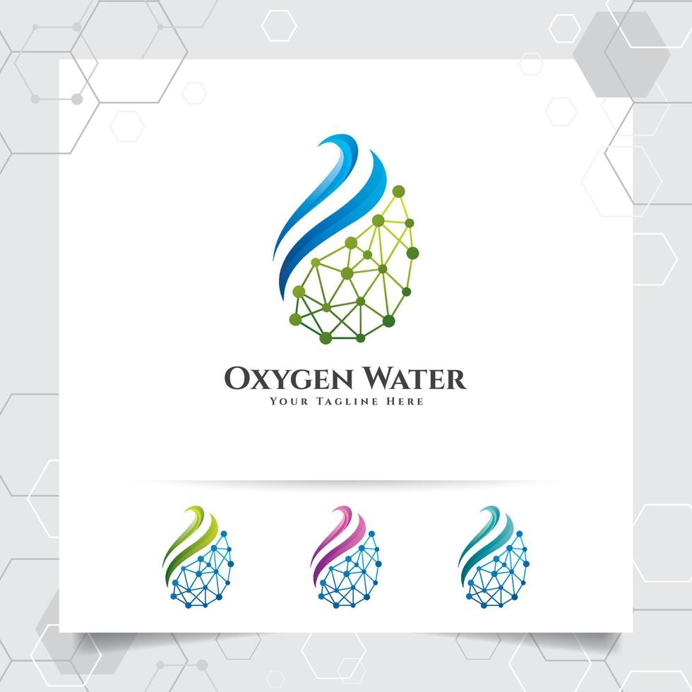 diseño de logotipo de gota de agua con concepto de icono de gota de agua con vector de ecología verde utilizado para la compañía de agua mineral y plomería.