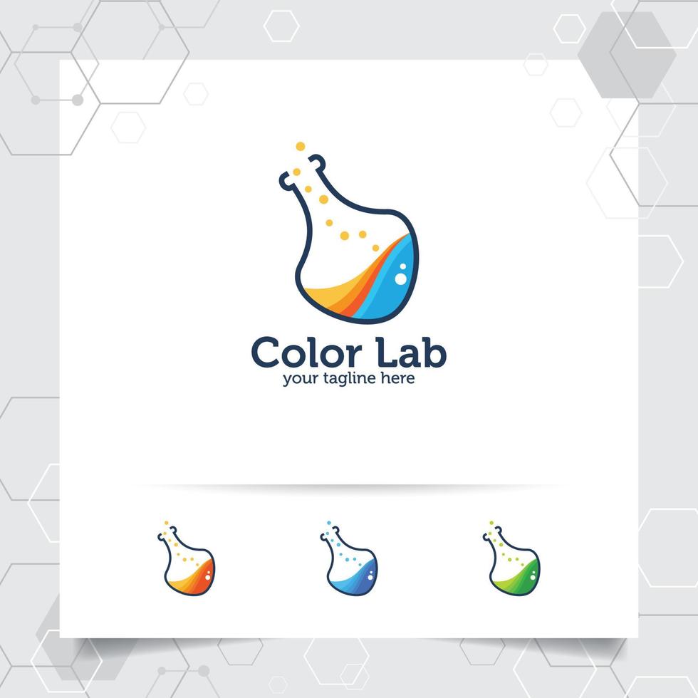 Lab or laboratory logo design vector concept of bottle and chemical formula icon illustration for scientists, research, and medical test.