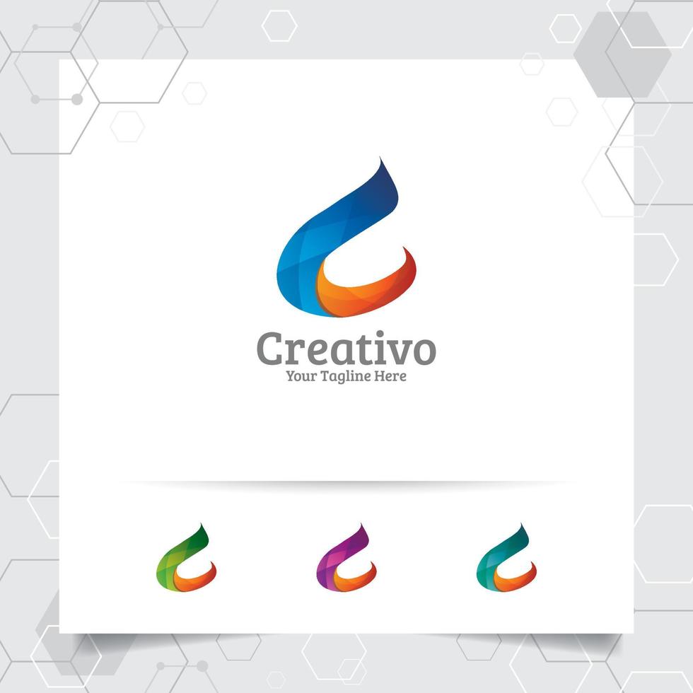 Digital logo letter C design vector with modern colorful pixel for technology, software, studio, app, and business.