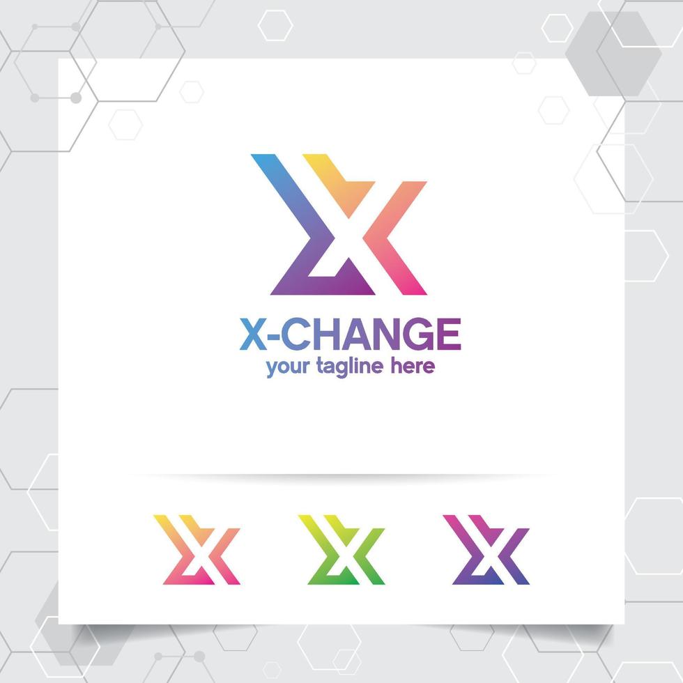 Digital logo letter X design vector with modern colorful pixel icon for technology, software, studio, app, and business.