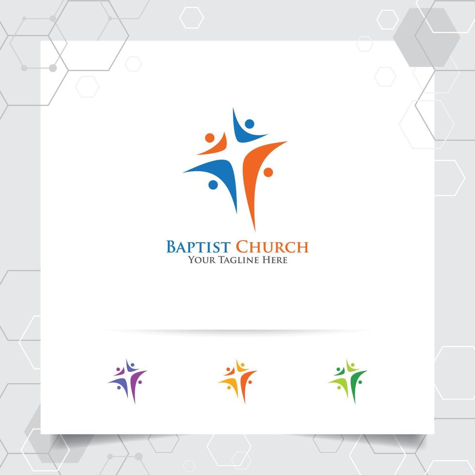 Christian cross logo design with the concept of religious symbol. Cross vector icon for church, baptism,