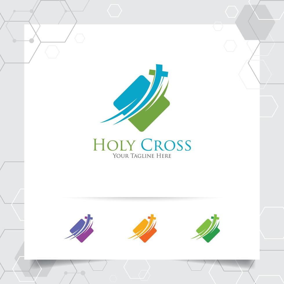 Christian cross logo design with the concept of religious symbol. Cross vector icon for church, baptism,