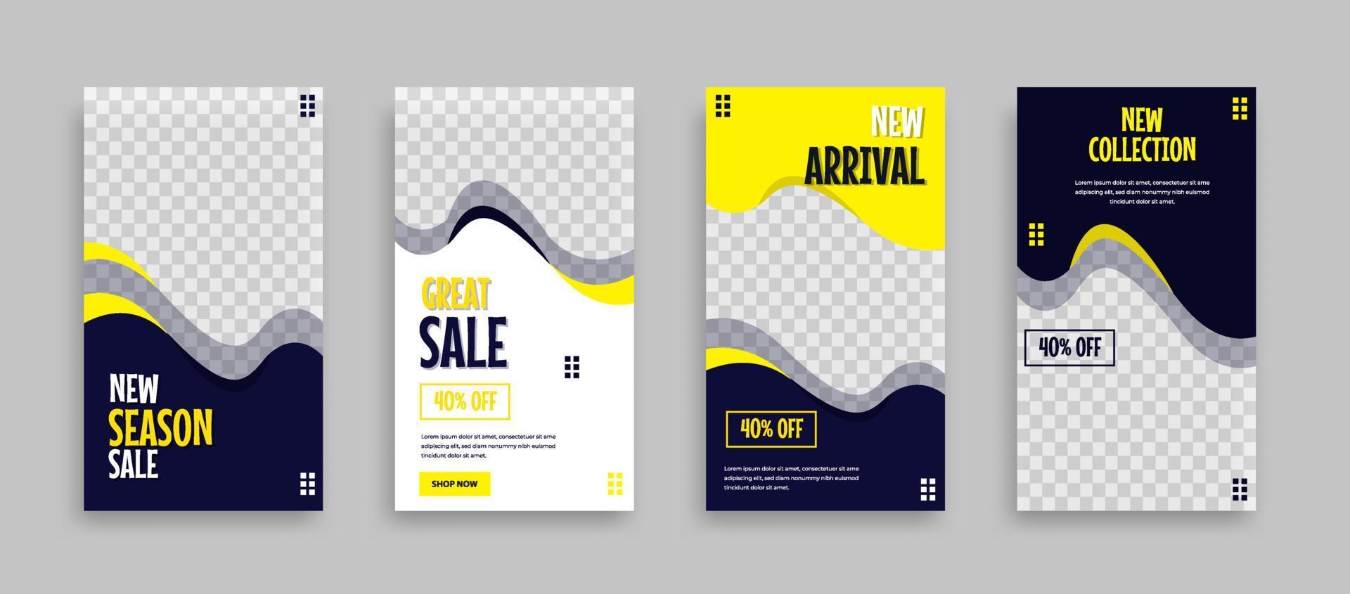 Set of Editable minimal square banner template. Blue yellow white background color with geometric shapes for social media post, story and web internet ads. Vector illustration