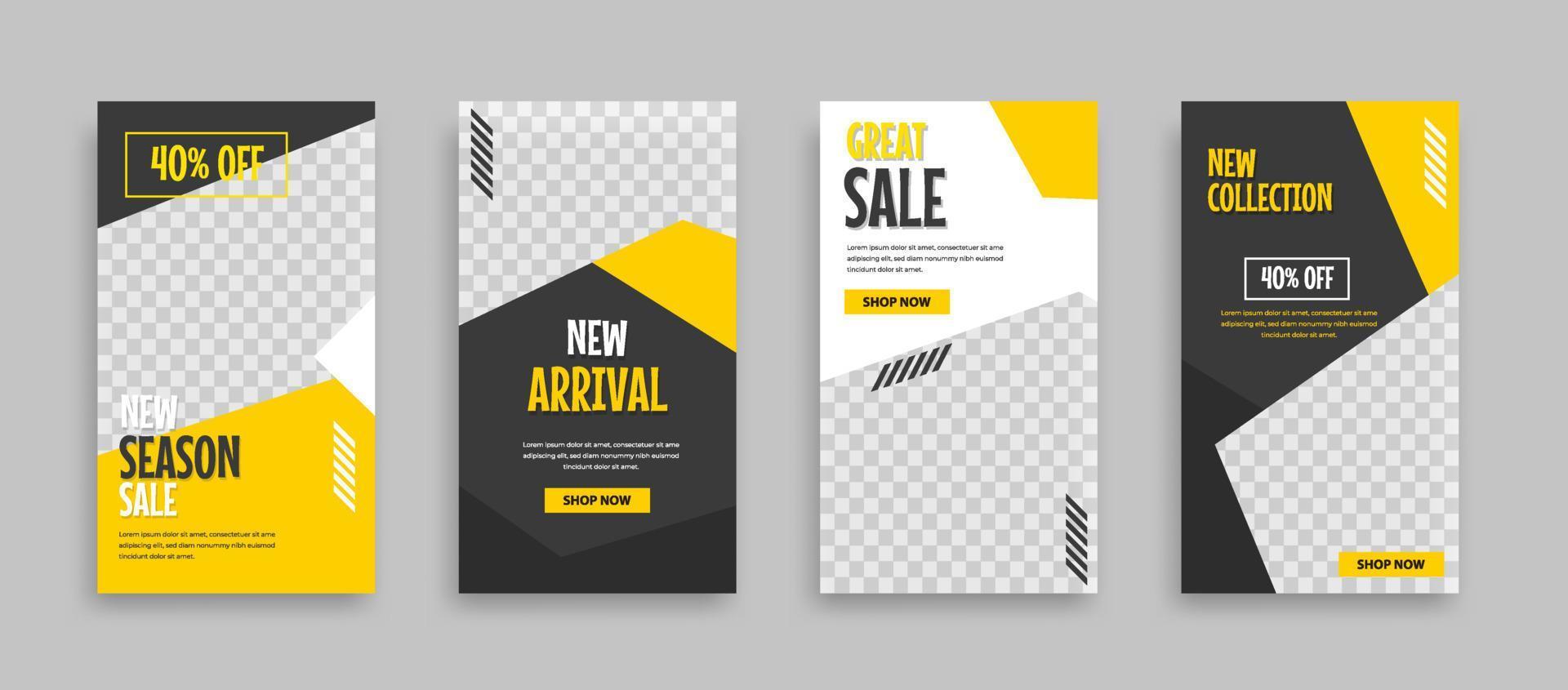 Set of Editable minimal square banner template. Blue yellow white background color with geometric shapes for social media post, story and web internet ads. Vector illustration