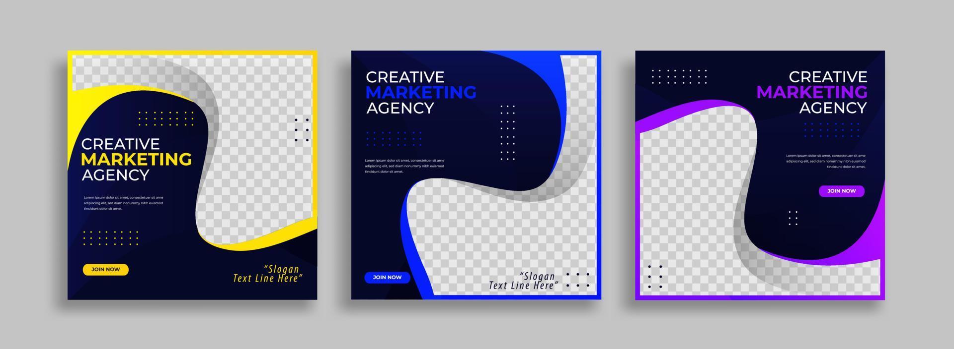 Set of Editable minimal square banner template. Blue yellow white background color with geometric shapes for social media post and web internet ads. Vector illustration