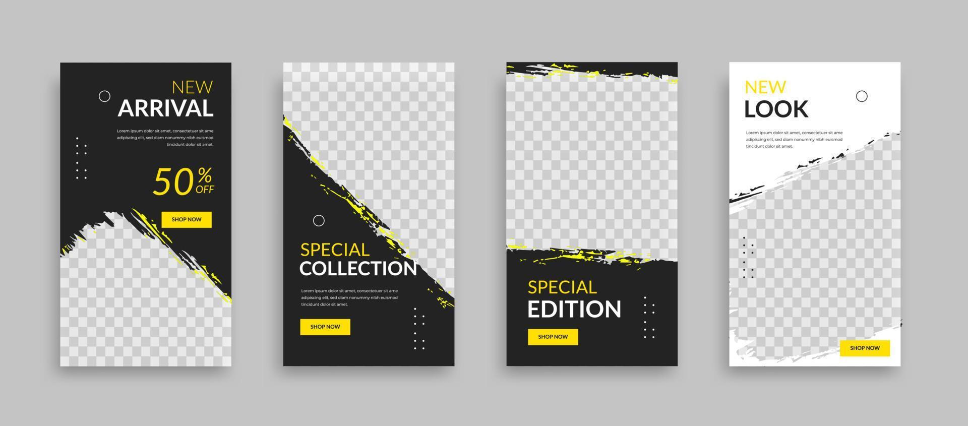 Set of Editable minimal square banner template. Blue yellow white background color with geometric shapes for social media post and web internet ads. Vector illustration
