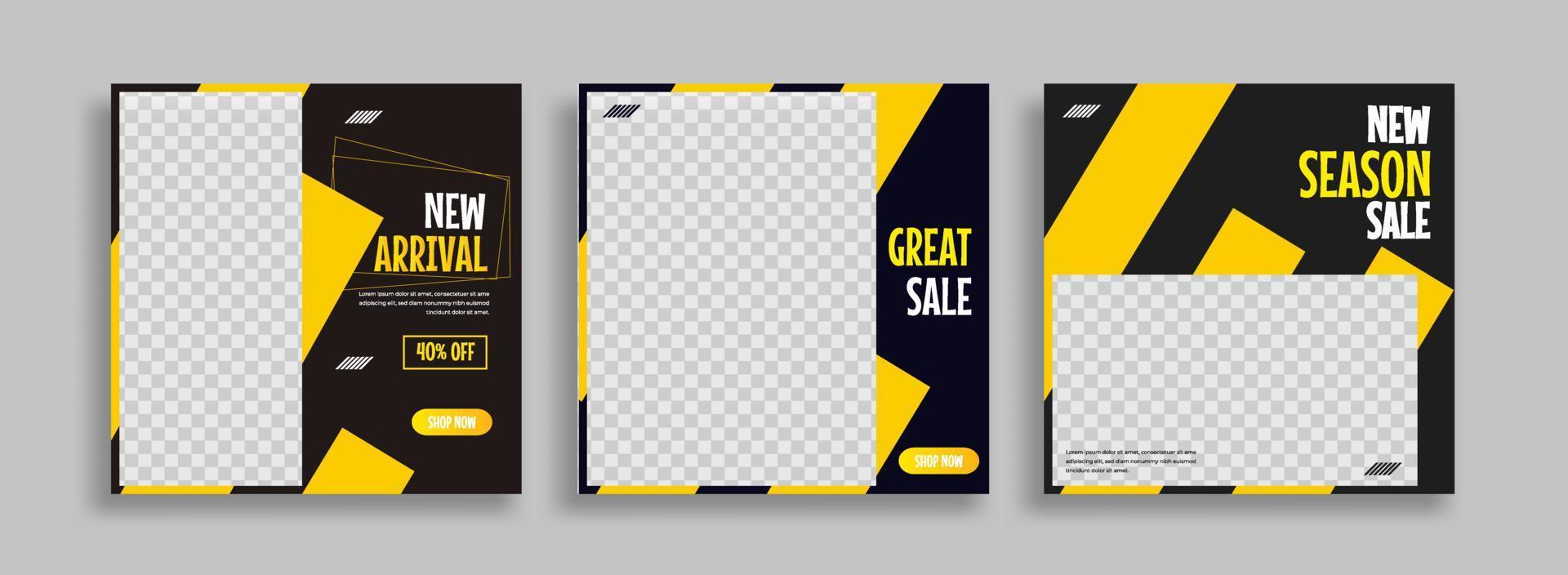 Set of Editable minimal square banner template. Blue yellow white background color with geometric shapes for social media post and web internet ads. Vector illustration