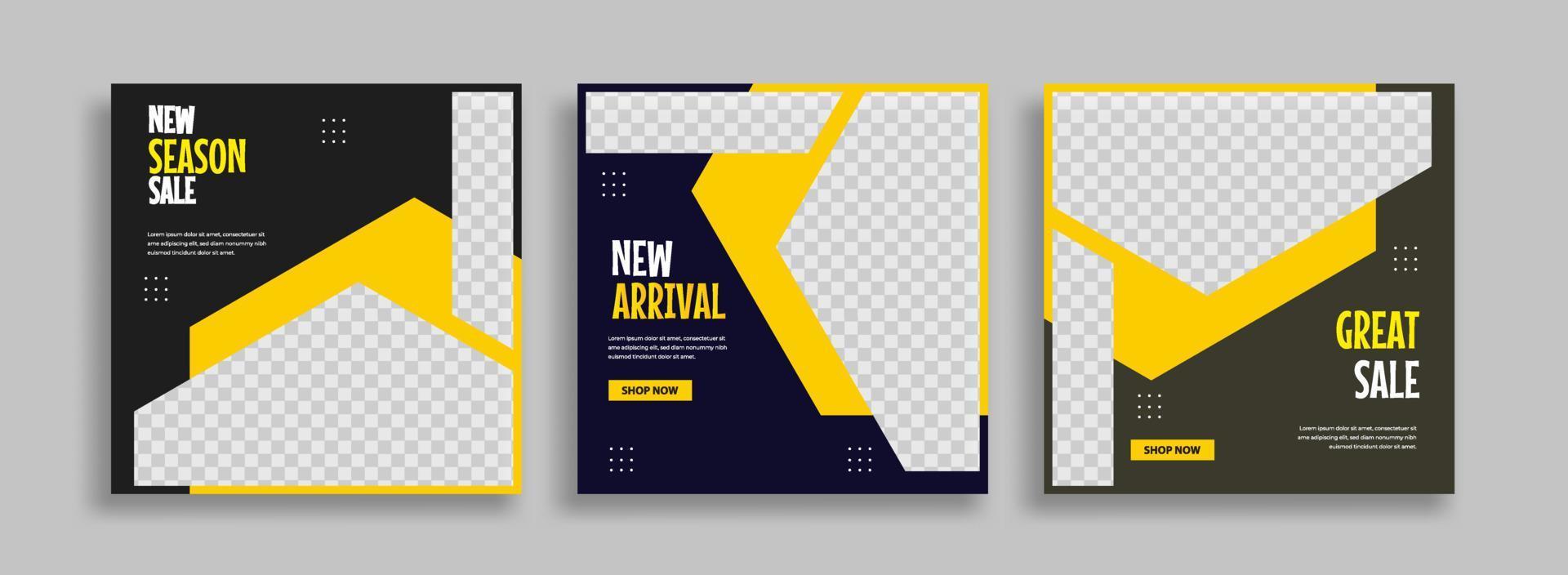 Set of Editable minimal square banner template. Blue yellow white background color with geometric shapes for social media post and web internet ads. Vector illustration