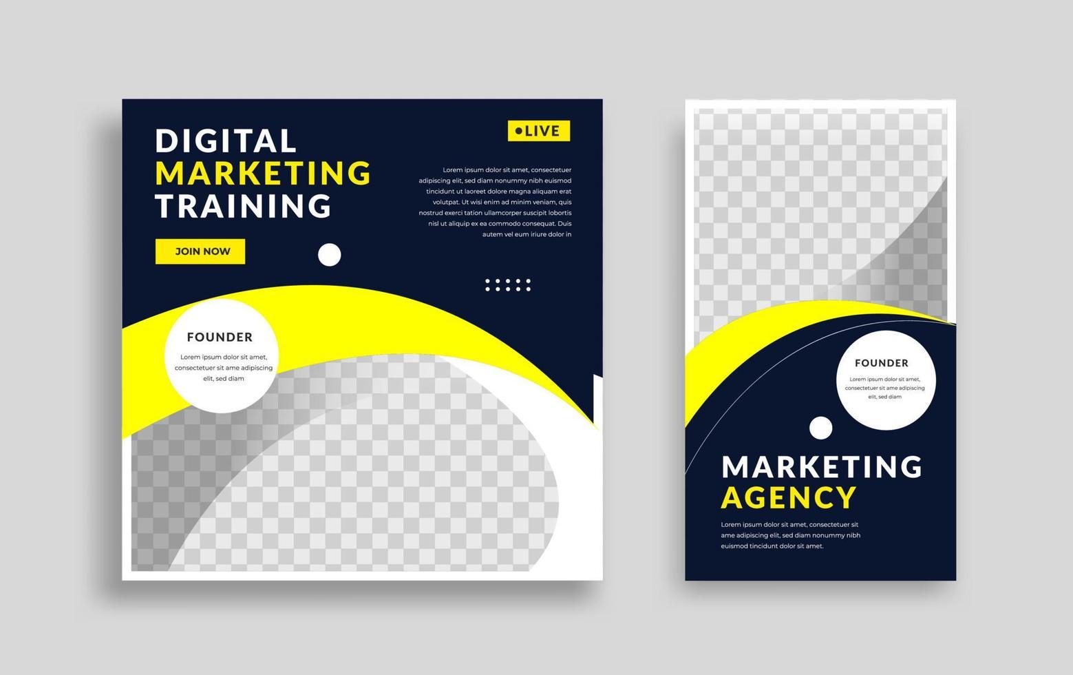 Set of Editable minimal square banner template. Blue yellow white background color with geometric shapes for social media post and web internet ads. Vector illustration