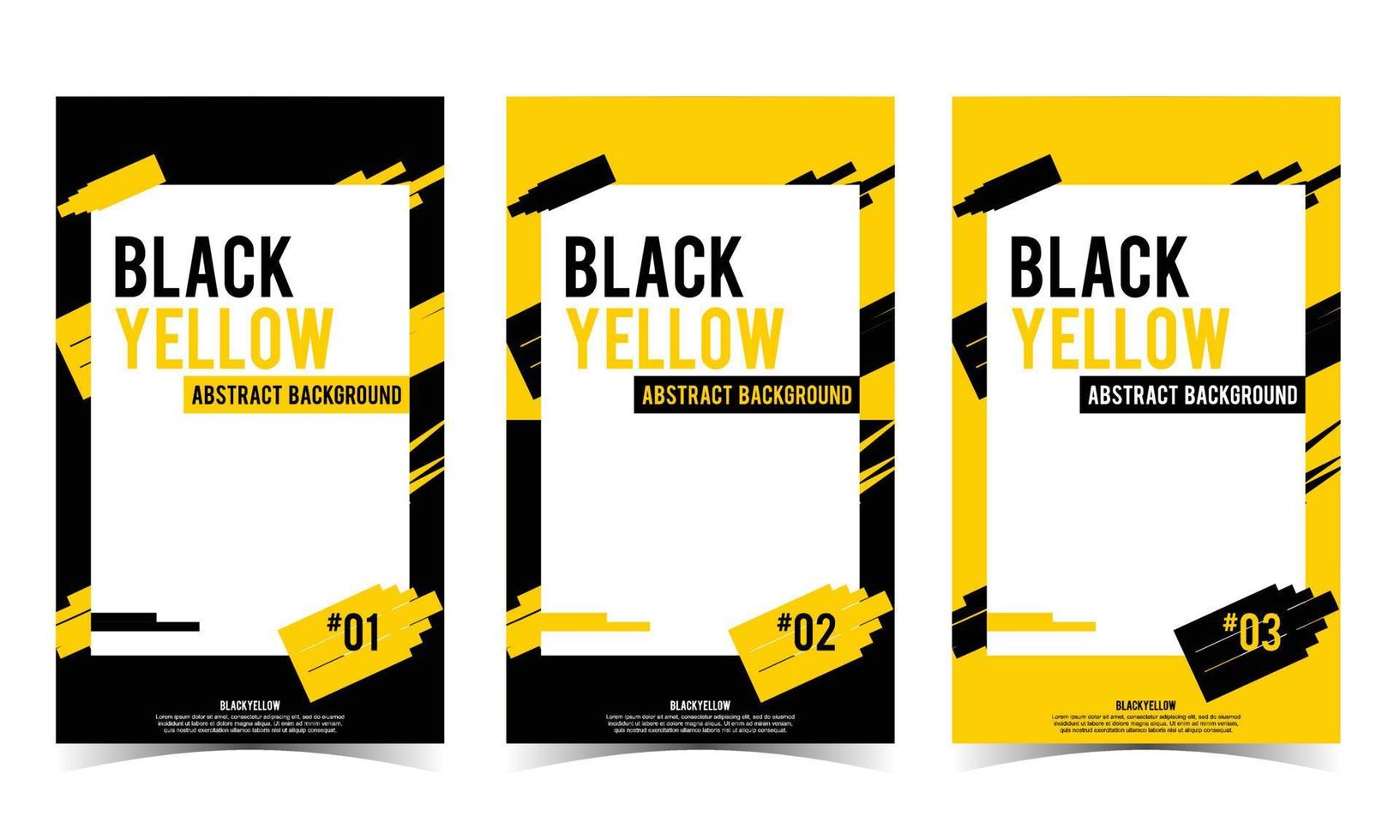 Black Yellow Abstract Art Background. Set of 3 Simple Background Vector Flat Style. Suitable for banner, cover or poster