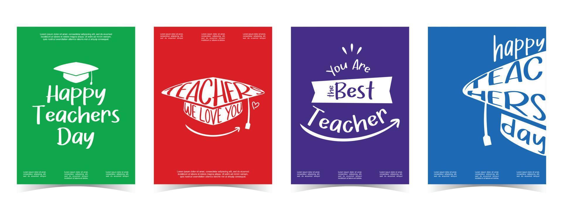 Happy Teachers Day Typography. Set of 4 simple Background Vector Illustration Flat Style. Suitable for poster, cover, brochure, banner, or flyer