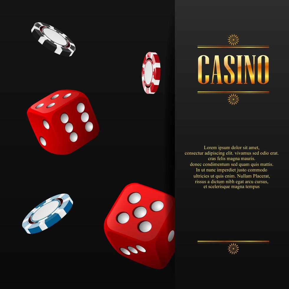 Casino poster with chip and dice vector