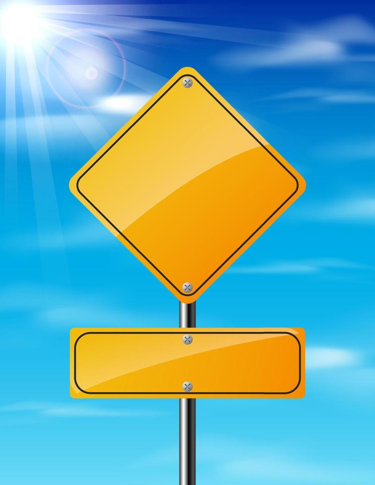 Blank yellow traffic road sign on sky background vector