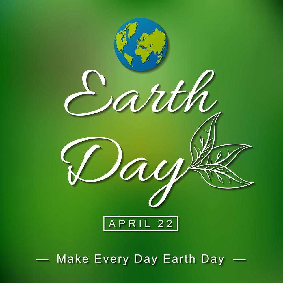 Vector illustration of Earth day hand lettering on blurred background