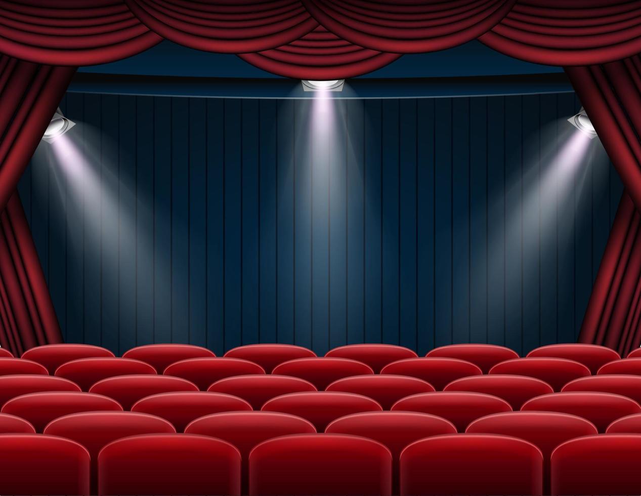 Escenario de cortinas rojas premium, fondo de teatro o ópera con foco vector