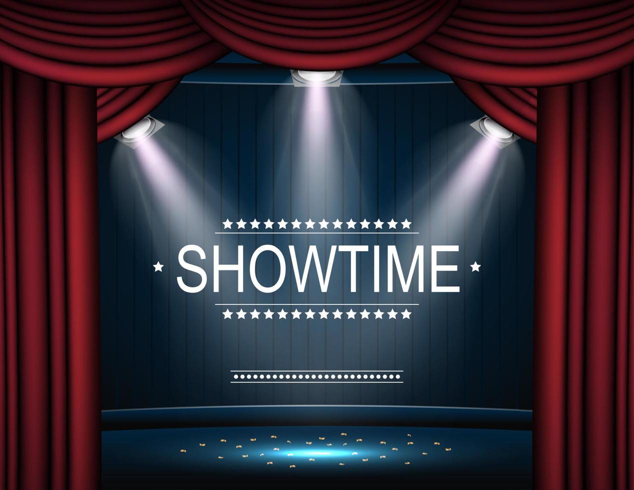 ilustración vectorial de fondo showtime con cortina iluminada por focos vector