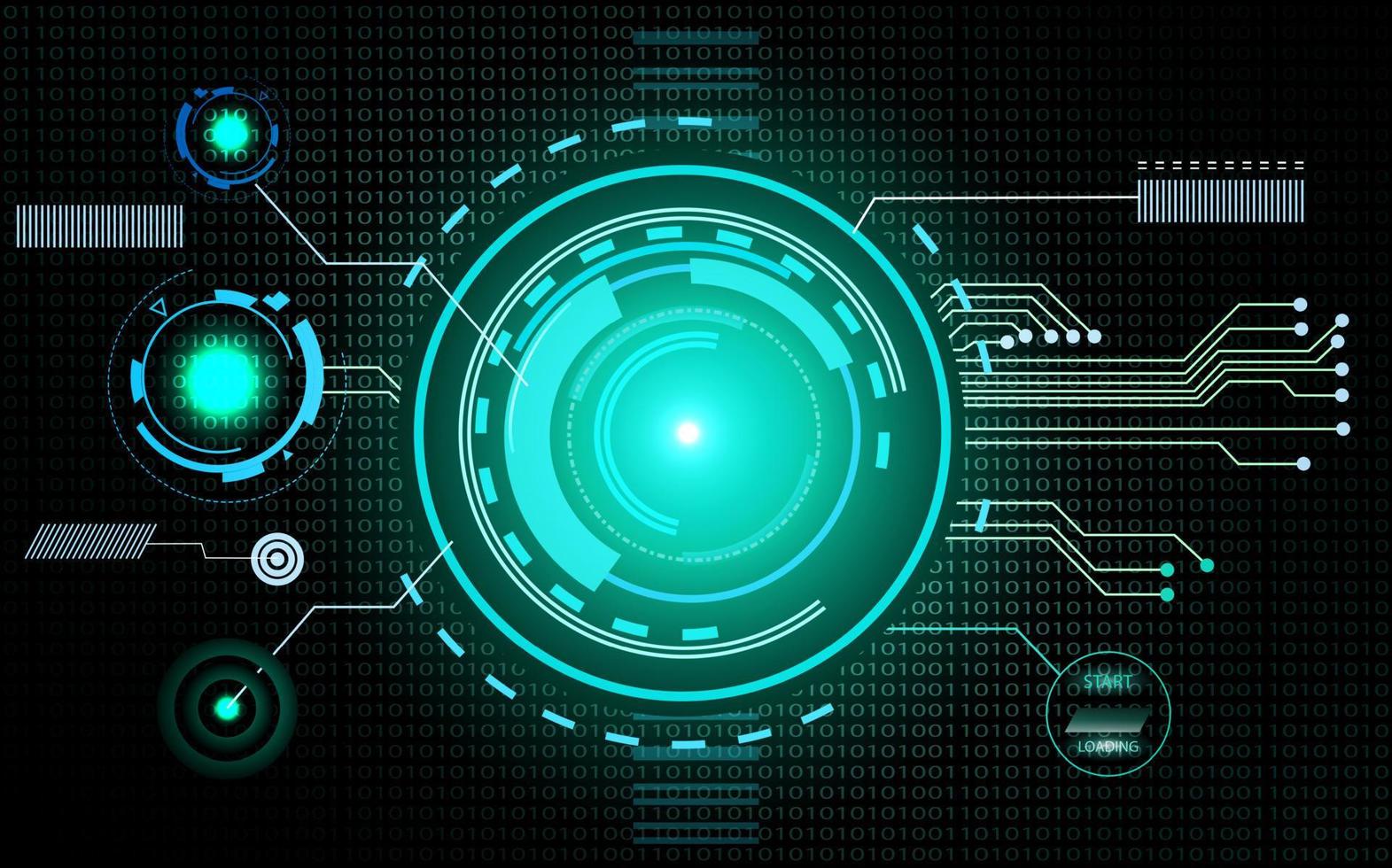 High technology printed circuit board with glowing LED lights vector