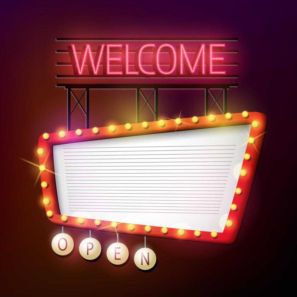 Welcome signboard retro style with light frame vector