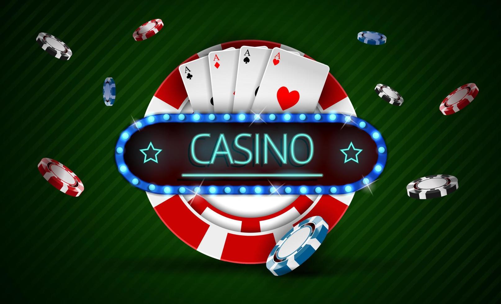 Casino chip with retro neon light sign vector