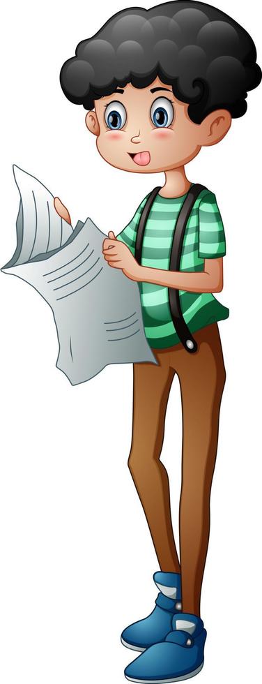 A young boy reading the newspaper vector