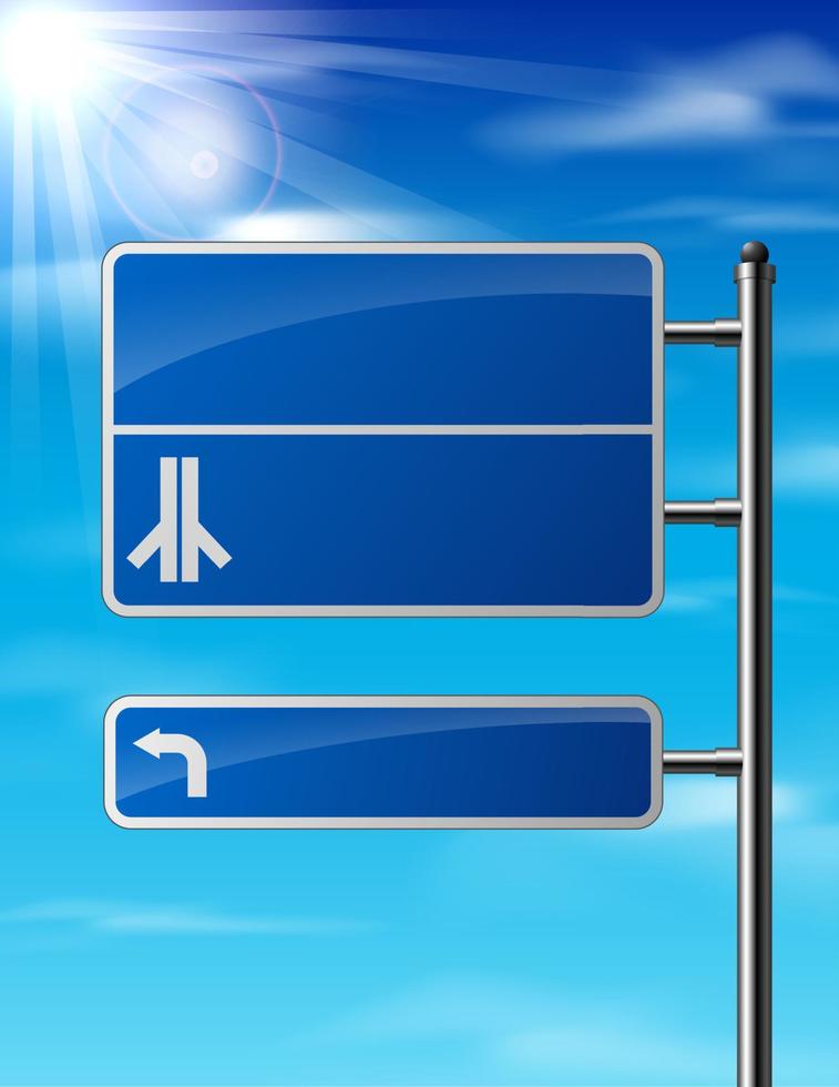 Blank blue traffic road sign on sky background vector