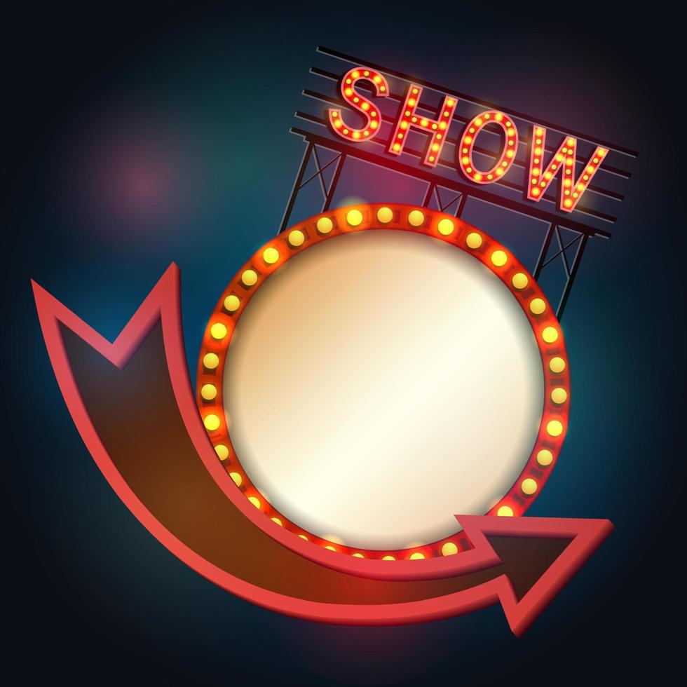 Showtime signboard retro style with light frame vector
