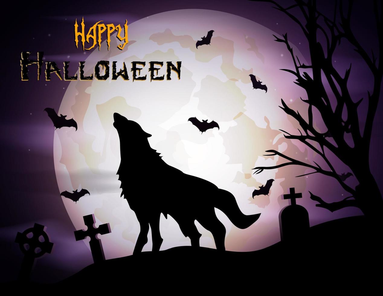 Halloween background with howling wolf at moonlight vector