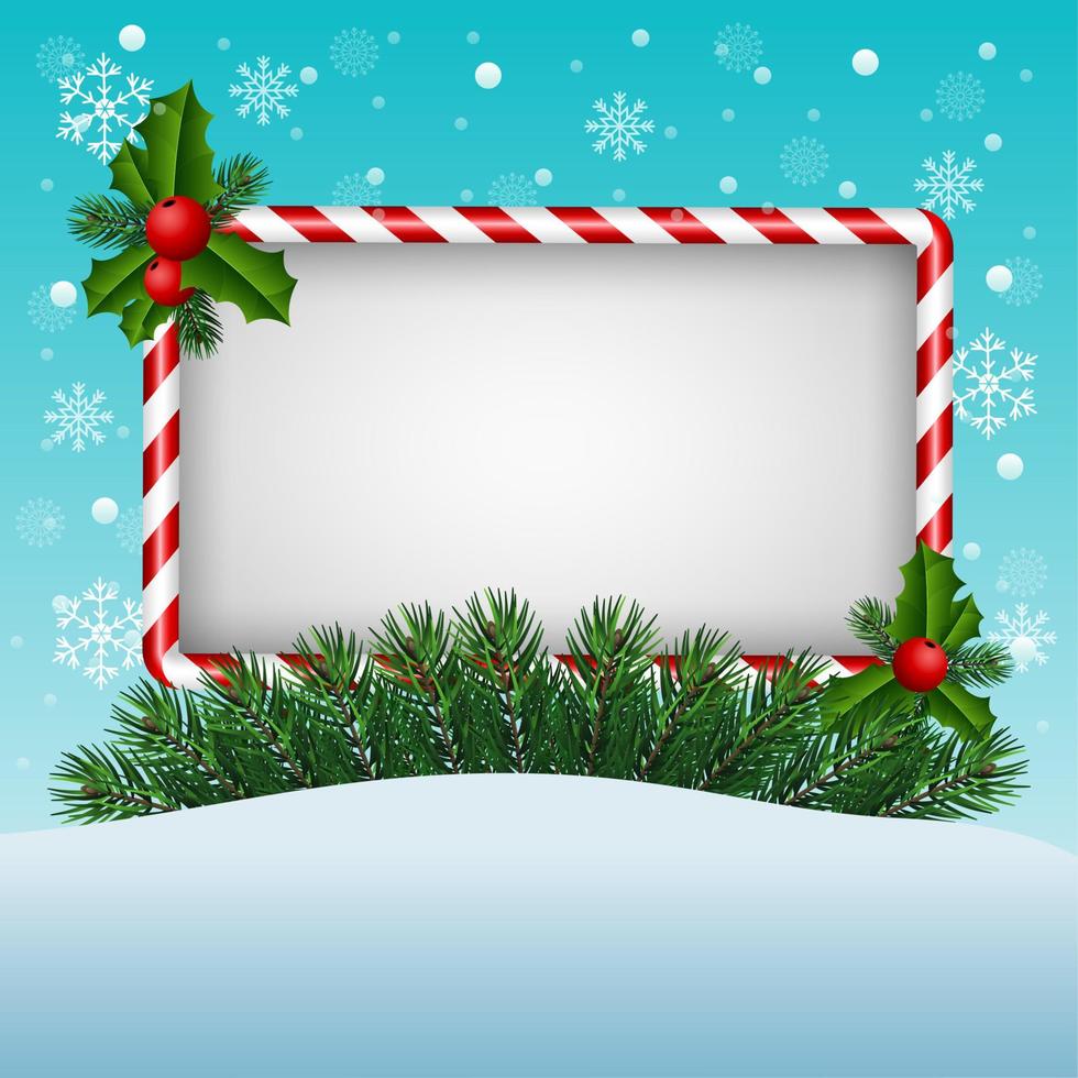 Christmas greeting card with candy and blank sign vector
