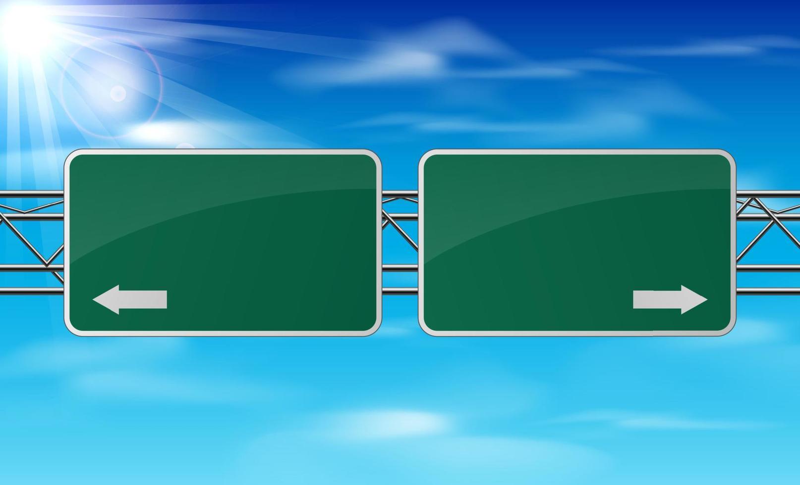 Blank green traffic road sign on sky background vector